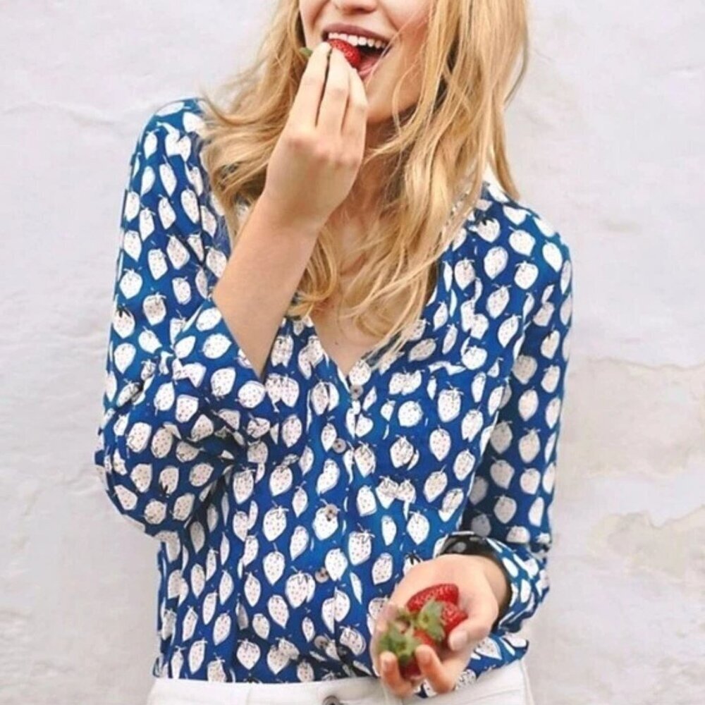 Maeve by Anthropologie Blue Printed Long Sleeve Blouse Size 0 - 23084